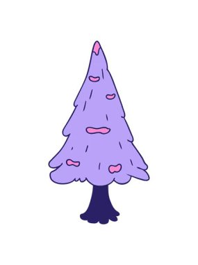 Elle çizilmiş karikatür karalamalarının efekt efektini piksel yap tek karla kaplı ağaç