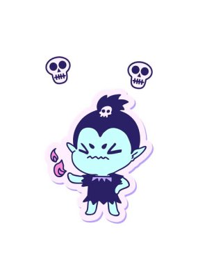 Şirin kawaii vampir kızın el yazısıyla çizilmiş karikatür çizimi.