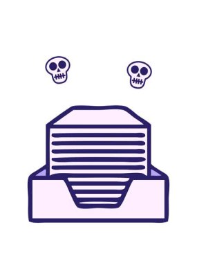 Bir yığın ofis kağıdının karikatürünün kafatası animasyonu