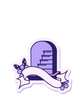 Dövme stili çıkartmanın animasyonunu mezar taşı pankartıyla genişletiyor.