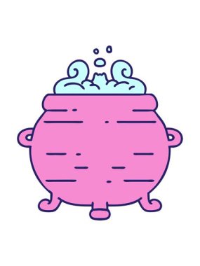 Sihirli iksirlerle kaynayan ve dolup taşan karikatür kazanın hareketli animasyonu