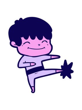 Çizgi film kahramanı mutlu çocuğun neon ışık efekti.