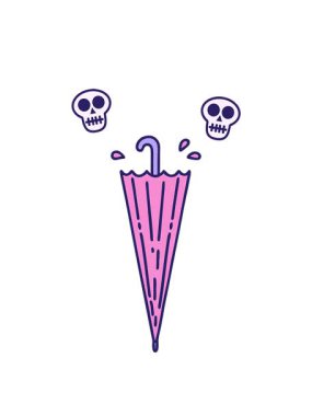 Kapalı bir şemsiyenin dövme stili görüntüsünün kafatası animasyonu