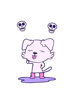 Çizgi film köpeğinin su birikintisinde dilini çıkardığı kafatası animasyonları.