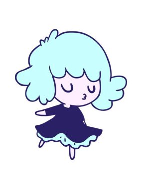 Parlak ışık efekti, el yazısıyla çizilmiş tatlı bir kawaii kızın çizgi filmi.