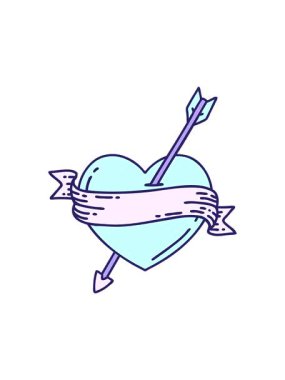 Dikkat çekici bir dövme animasyonu. Geleneksel bir ok kalp ve bayrak şeklinde.