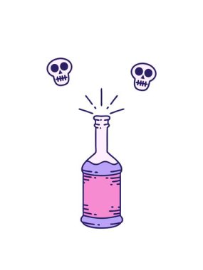 Geleneksel dövme stili bira şişesinin resimlerini gösteren kafatası animasyonu.