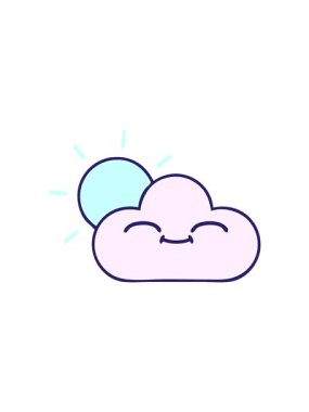 Dikkat çekici retro grunge desenli güneş ve bulut çizgi filmi