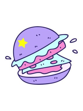 Parlayan yıldızlar lezzetli hamburger çizgi filminin animasyonunu etkiler.