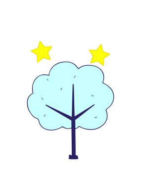 dönen yıldızların el çizimi çizgi film ağacı animasyonu