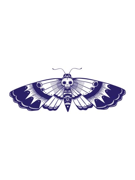 jiggle motion animation of tattoo in black line style of a deaths head moth