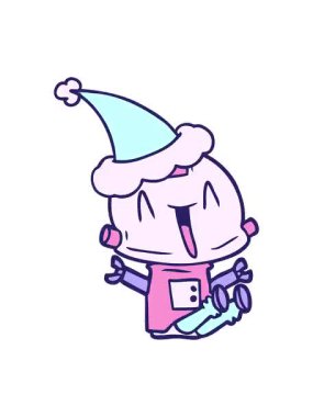 Titreyen hareket animasyonu Noel Baba şapkası giyen bir robotun el çizimi çizimi.