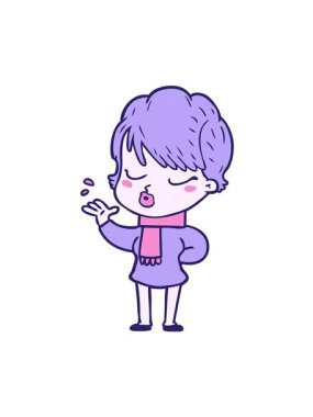 Karikatür kadının gözleri kapalı titreşimli animasyonu