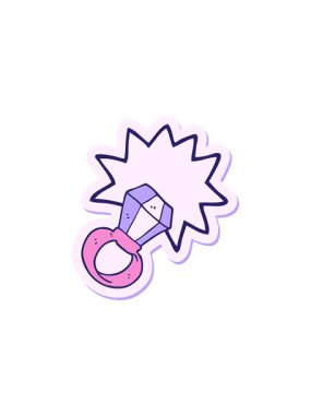 Dikkat çekici bir çizgi film çıkartması. Kocaman bir nişan yüzüğü.