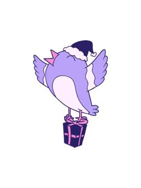 Basınçlı hareketler, el çizimleri, Noel Baba şapkası takan bir kuşun çizimleri.