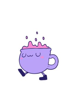 Çizgi film kahve fincanı yürüyüşünün yatay titreşimli animasyonu