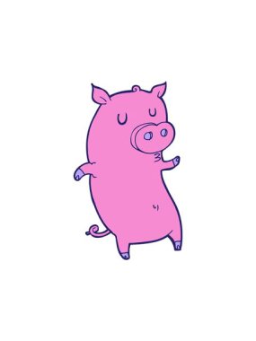 Komik çizgi film domuzunun dönen hareketli animasyonu