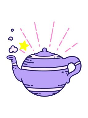 Parlayan yıldızlar geleneksel dövme stili buharlı çaydanlığın animasyonunu etkiler.