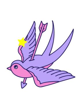 Parıldayan yıldızlar dövmenin animasyonunu geleneksel bir kırlangıç tarzında etkiler.