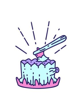 Geleneksel dövme stili baltanın ağaç kütüğündeki çiziminin basınçlı canlandırması