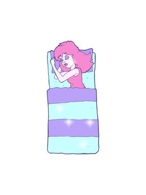 Çizgi film karakteri uyuyan kadının ışıltı etkisi