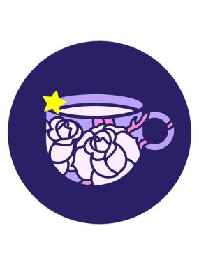 Parıldayan yıldızlar bir kupa ve çiçek tasarımının animasyonunu etkiler.