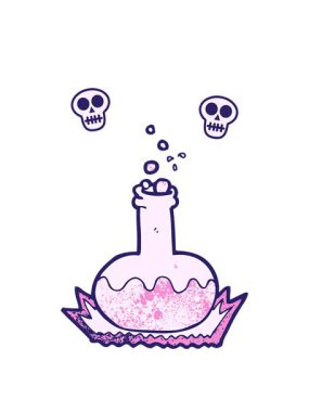 Çizgi film bilim deneyinin kafatası animasyonu