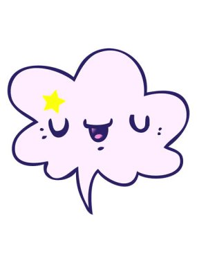 Parıldayan yıldızlar, mutlu çizgi film suratının yumuşak bir gradyan stiliyle konuşma baloncuğuyla canlandırılmasını etkiler.