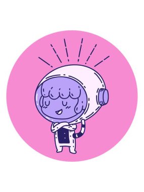 Astronot kıyafeti giymiş dövme stili bir kadının canlandırmasını salla ve durdur