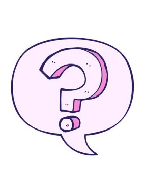 Çizgi roman tarzında konuşma baloncuğu ile çizgi film soru işaretinin basınçlı canlandırması