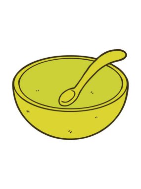 Çizgi film ahşap kâse ve kaşığın renk değişimi