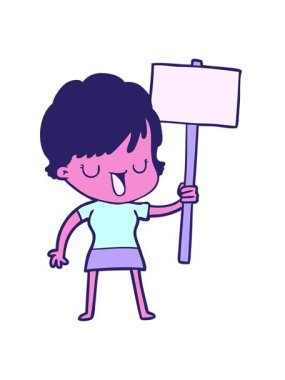 Çizgi filmdeki kadının hareketli animasyonu konuşuyor.