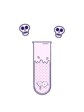 Çizgi filmin kafatası animasyonu şaşırmış test tüpü