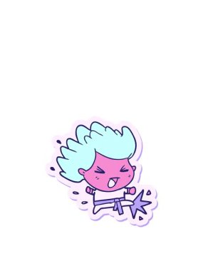 Bir karikatür tekmeleme karate şampiyonunun sıçrama hareketli animasyonu.