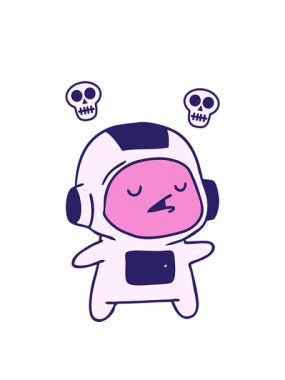 sevimli bir astronotun resimlerini gösteren kafatası animasyonları.