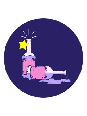 Parlayan yıldızlar dövme stili bira şişelerinin animasyonunu etkiler.