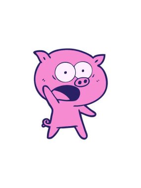 Çizgi filmdeki domuz bağırışlarının gösterişli satış animasyonu.