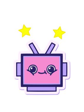 Dönen yıldızlar sevimli bir robot kafasının çıkartmasının animasyonu