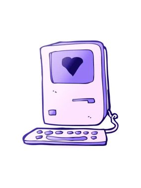 Aşk dolu eski bir bilgisayarın titreşimli animasyonu.