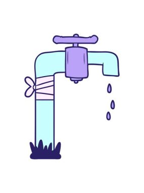 karikatür eski su musluğunun canlandırma efektini piksel yap