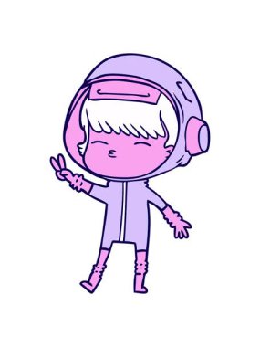 neon ışık efektleri çizgi film kızı barış işareti yapıyor.