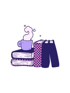 Dikkat çekici çizgi film kahve fincanı animasyonu ve çalışma kitapları.