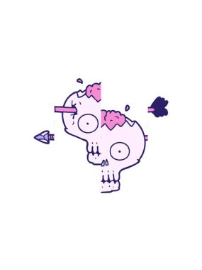 Karikatür kafatasının beynine ok saplanmış hareket animasyonu