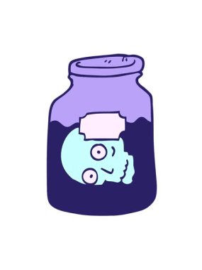 Kavanozda el çizimi çizgi film kafasının hareketli animasyonunu oynat