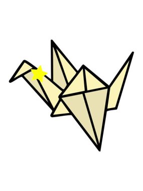 Parıldayan yıldızlar Japon katlanmış kağıt origami kuşunun animasyonunu etkiler.