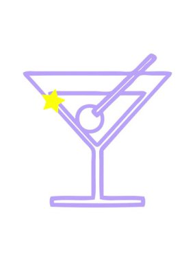 Parıldayan yıldızlar çizgi çizgi çizerek süslü bir kokteyl ikonunun animasyonunu etkiler.