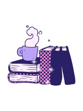 Çizgi film kahve fincanı ve ders kitaplarının animasyonu