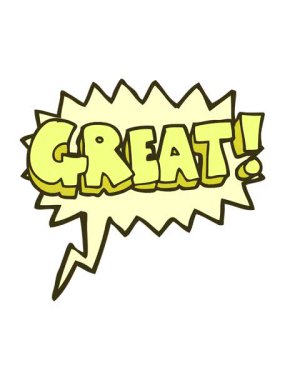 GREAT el yazısıyla çizilmiş konuşma balonu çizgi film sembolünün renk animasyonu değişiyor