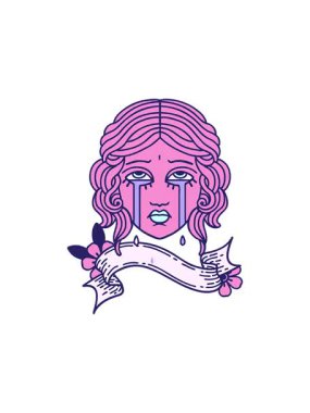 Geleneksel dövmenin radyoaktif parlayan animasyonu ve kadın yüzü ağlama işareti