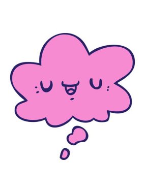 Düşünce baloncuklu mutlu çizgi film suratının hareketli baskısı